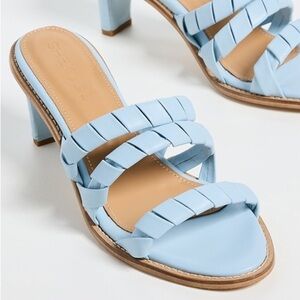 Shekudo Gordons Bay Leather Heeled Sandals in Baby Blue
